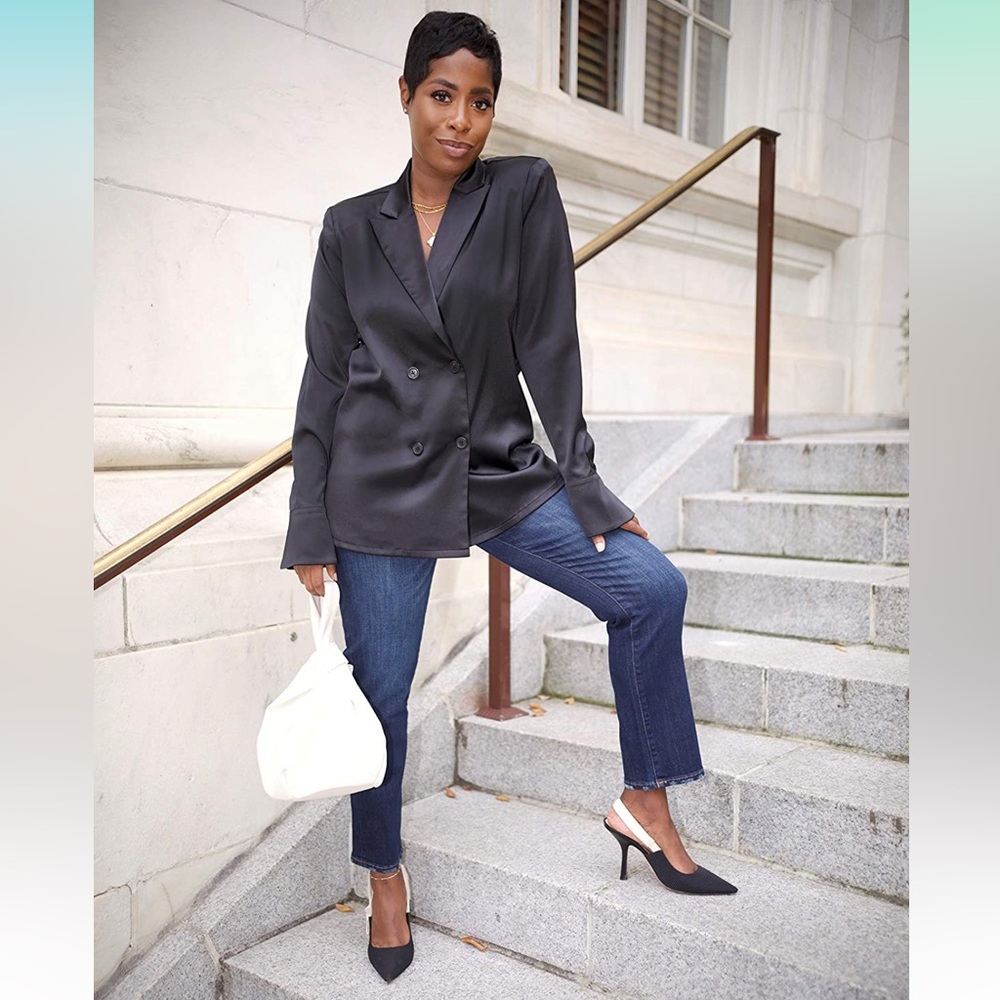 NWT The Drop x High Low Luxxe Satin Blazer